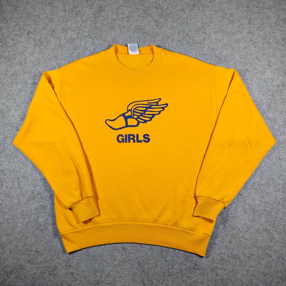 Vintage Jerzees Yellow Track Field Girls Winged Foot Crewneck Sweatshirt Medium‎
